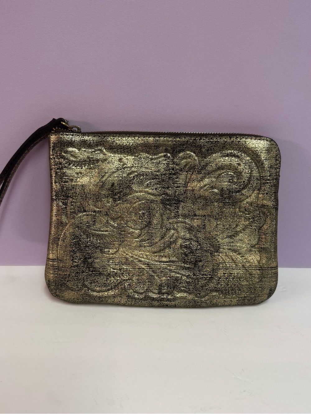 Patricia Nash Crackled Metallic Leather Zip Pouch Clutch